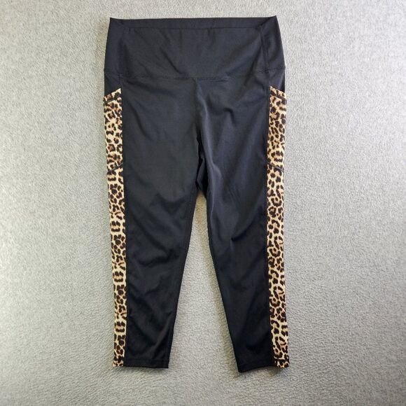 ZYIA Active Leggings Womens 12 Black Leopard Print Cropped Pockets High Rise - Picture 1 of 12